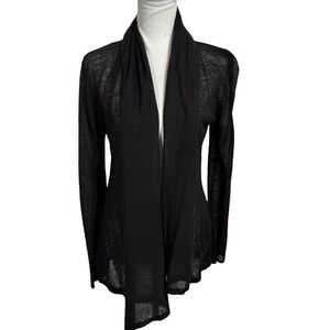 525 America Shawl Neck Open Cardigan Sweater Size M Black Linen Blend‎ Open Knit